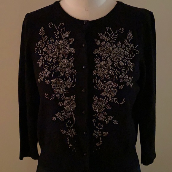 Cable & Gauge Black Cardigan Embellished With Gold Beads - Picture 1 of 8